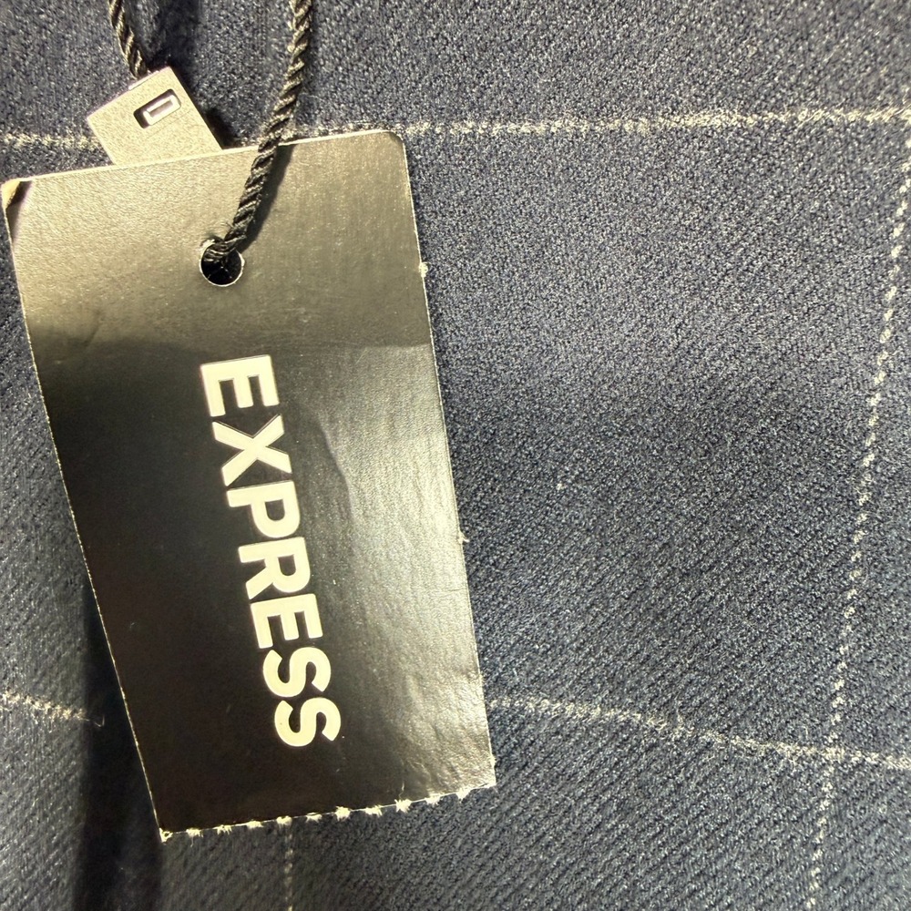 Express Slim Pleated Dress Pants Mens 36x34 Blue Windowpane Plaid Cotton Stretch - Picture 6 of 16